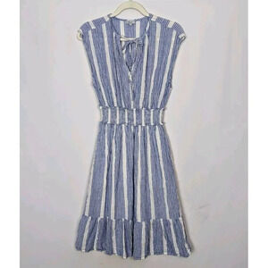 RAILS sz S Ashlyn Levanzo Stripe Linen Blend Blue White Smocked Bust Midi Tiered
